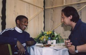 Haile Gebrselassie giving some good advice to a first-time marathoner